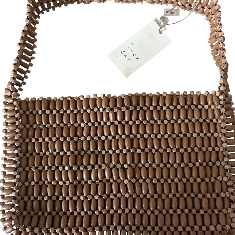 A New Day Tan Beaded Shoulder Bag